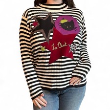 Upcycled French Cat Striped Reworked Sweater Embroider Star Punk Kitsch Dopamine