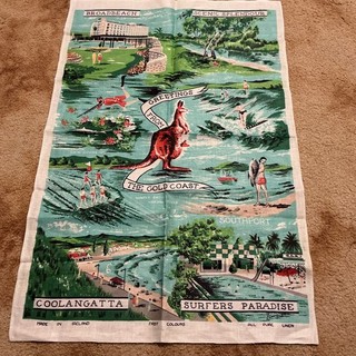 Vintage OLD RARE Linen Queensland Tea Towel (Read Descript)