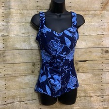 Maxine One Piece Swimsuit Womens Size 12 Blue Ruched Floral Built In Bra