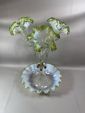 Antique Victorian Green Opalescent Glass Epergne Incomplete 15 Tall