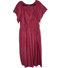 Old Navy Womens 2X MauveRose Waist Defined Flutter Sleeve Smocked Midi Dress NEW