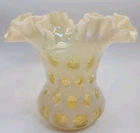 Vintage Fenton Honeysuckle Opalescent Coin Dot Ruffled Edge Vase 6" X 6"