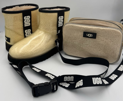 UGG Boots Size 7 Cream Rubber Shearling + UGG Crossbody Bag Set LOT