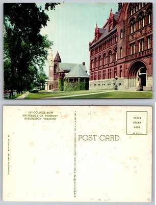 UVM College Row Burlington VT Postcard Curteichcolor The Preston Co. Vintage