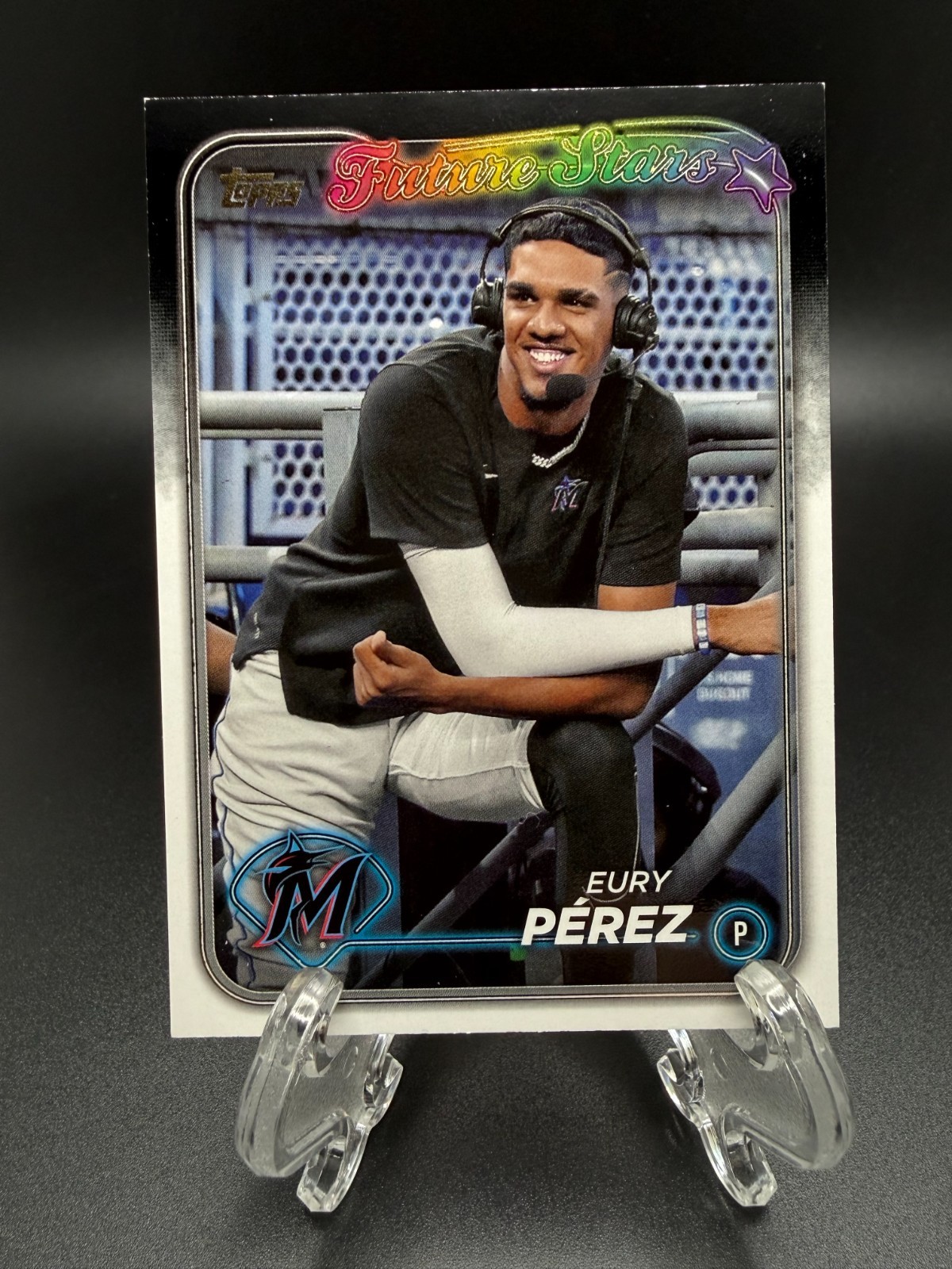 Eury Perez 2024 Topps Series 1 #197 Future Stars Golden Mirror Image Marlins