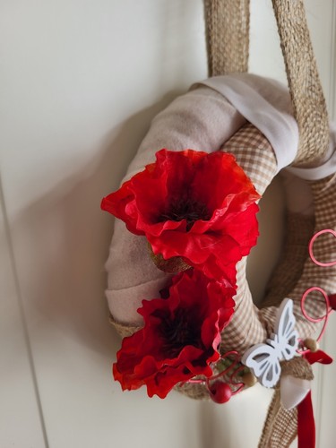 Türkranz Mohnblumen Rot Frühlingskranz Rustikal Braun Jute Landhausstil Deko - Bild 4 von 7