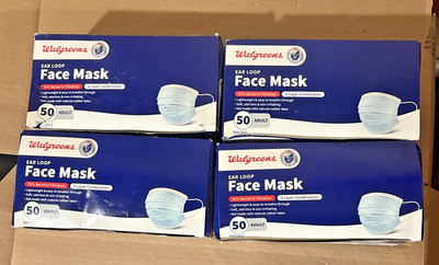 4 Pack Walgreens Ear Loop Face Mask Box 50 Count (200 Total) 3 Layer Adult Sz/