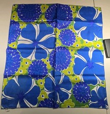 Vera Neumann Signed Scarf Silk Blue Green Flowers Abstract Design 21x20
