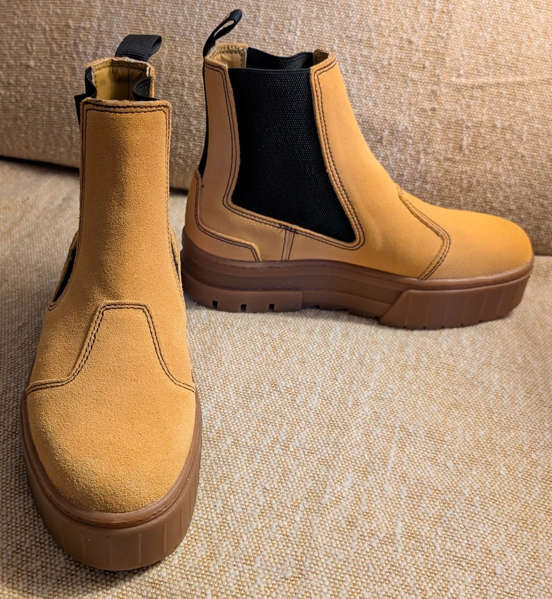 Puma Mayze Chelsea Platform Suede Ankle Boots Women's 7 Tan