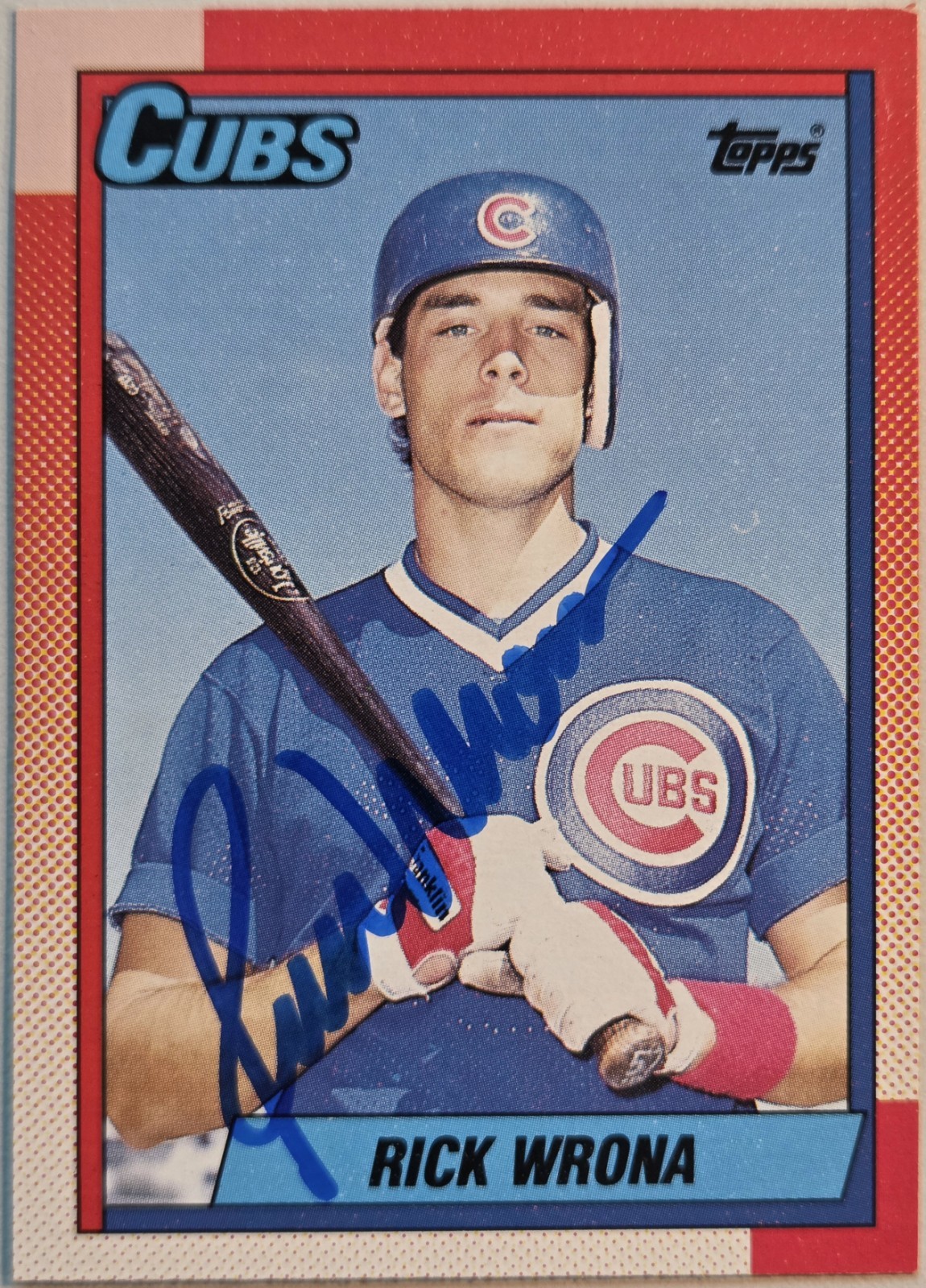 1990 O-Pee-Chee Rick Wrona Auto Card #187 Chicago Cubs Baseball Signed MLB 