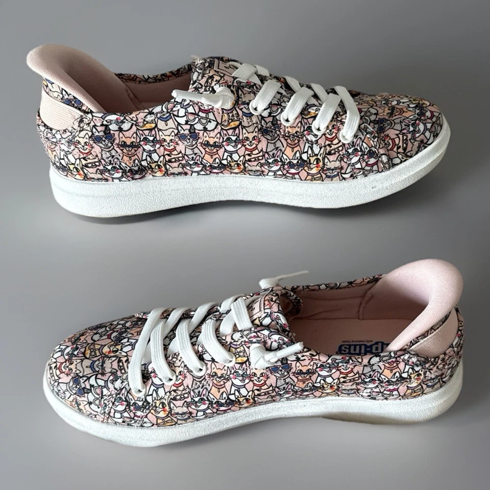 Tenis para mujer Skechers BOBS sin cordones estampado de gato espuma viscoelástica talla 7,5 como nuevos en la parte superior Foto 2 de 4