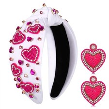 PHALIN Valentine  s Day Headband for Women Love Heart Headbands Jeweled Kno
