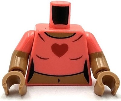 Lego New Minifigure Coral Torso Female Crop Top T-Shirt Red Heart Part