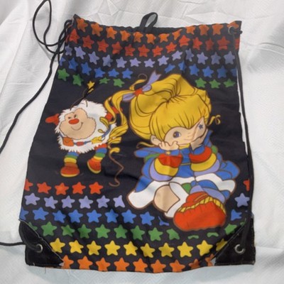 Rainbow Brite Star Pattern Drawstring Kids Backpack Black Multicolor Polyester