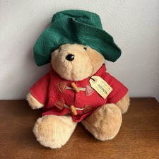 Vintage Plush Paddington Bear with Tag by Eden Toys Green Hat Red Coat 16
