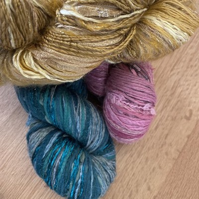 6 Skeins Feza Venice pink gold & blue Hand-Tied Wool Nylon Silk Cashmere Mohair