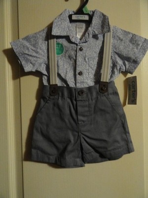 BRAND NEW WITH TAGS CARTERS INFANT BOY 3 PC SHORT SET 6-9 MO BLUE/GRAY (TUB4)