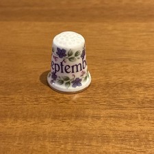 FINSBURY SEPTEMBER FINE BONE CHINA THIMBLE ENGLAND PURPLE FLOWERS BIRTH MONTH