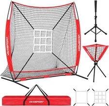 7x7' Baseball & Softball Net for Batting Pitching Hitting - Large Ball Red 