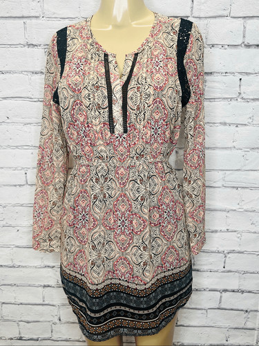 Anthropologie Maeve Womens Cream Phoenicia Pleated Boho Mini Dress Size Small