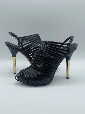 Louis Vuitton Marbella Black Patent Leather Slingback Stiletto Heels Pumps Shoes