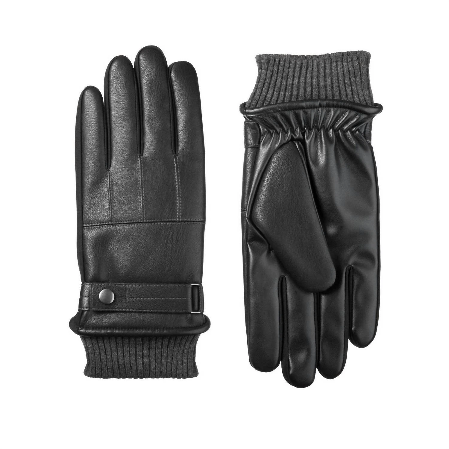 Isotoner Men's Faux Leather Sleek Heat Winter Gloves Black