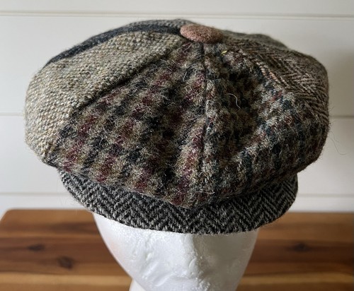 GLEN APPIN HARRIS TWEED HAT Wool Patchwork Newsboy Cabbie Flat Cap Men's Size L