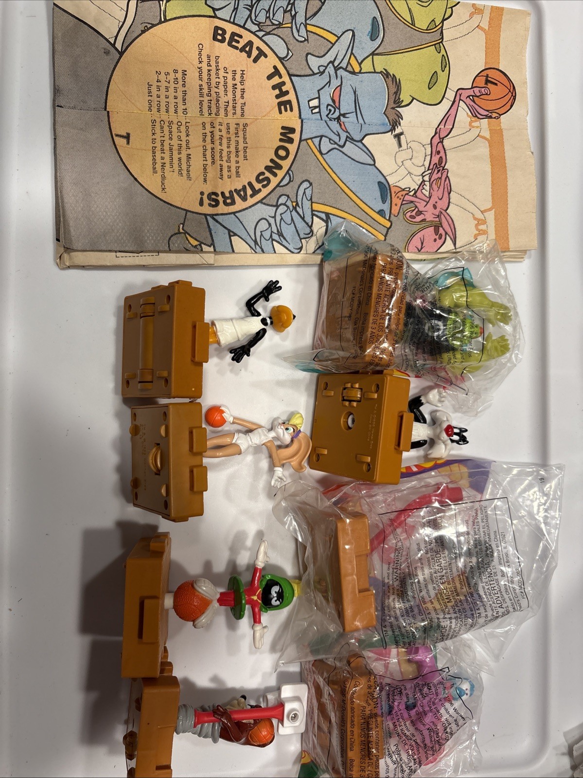 1996 McDonalds Space jam Happy Meal Toys Looney Tunes Complete Set Of 8 + Bag