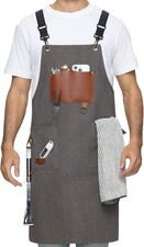 Canvas cooking apron cross back adjustable straps gray 80 cotton unisex