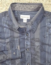 Pronto Uomo Dress Shirt Mens XL Button Down Navy Gray Stripes  Design