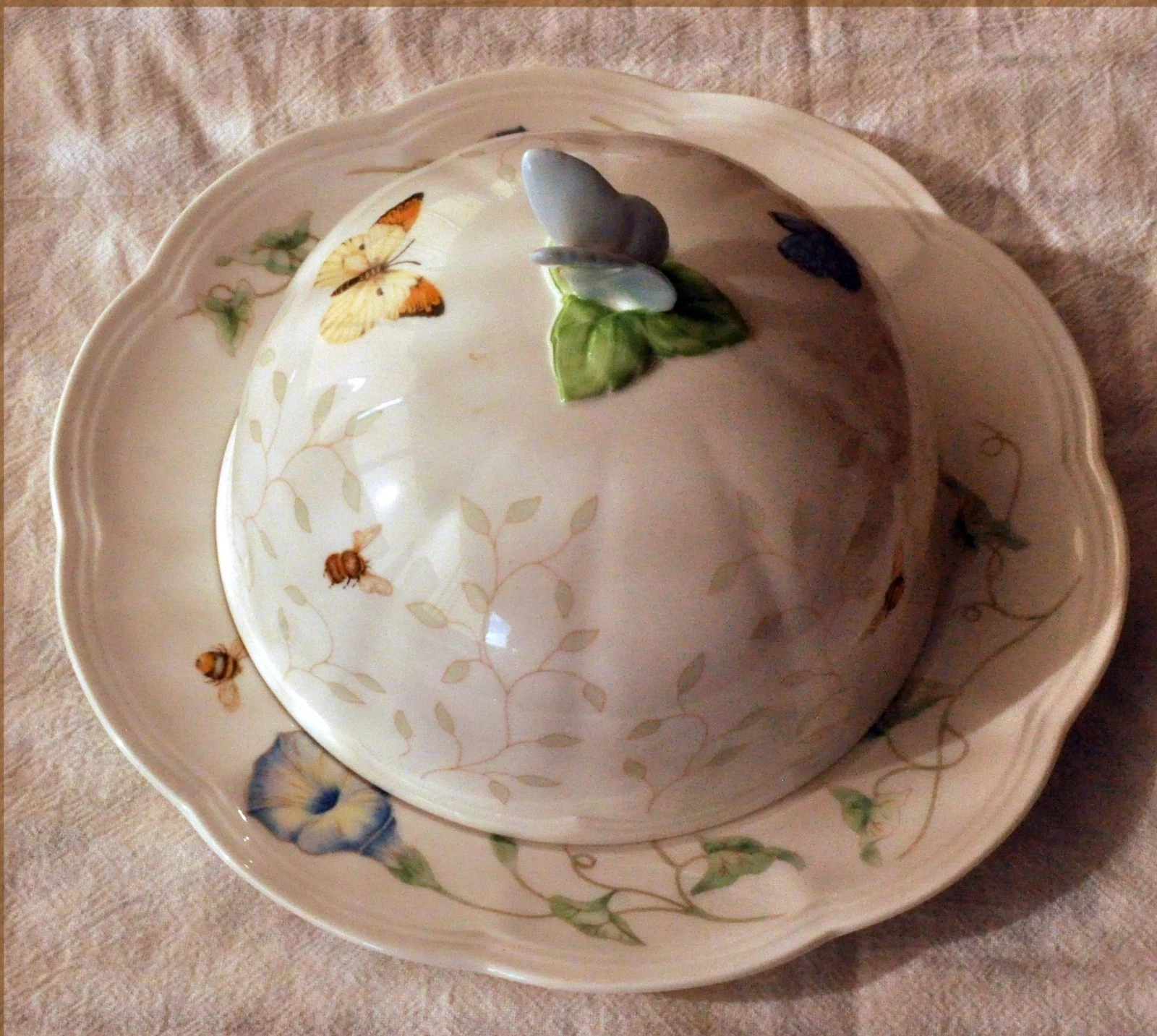Lenox Butterfly Meadow Covered Butter Cheese Dish and Dome lot 87