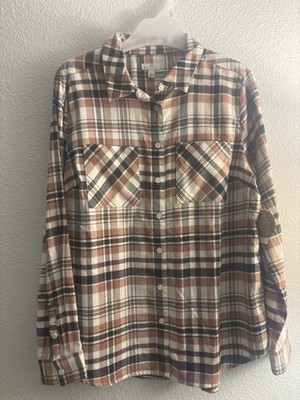 Dip Women s Flannel Button Up Shirt Brown Size L 100% Organic Cotton Midweight