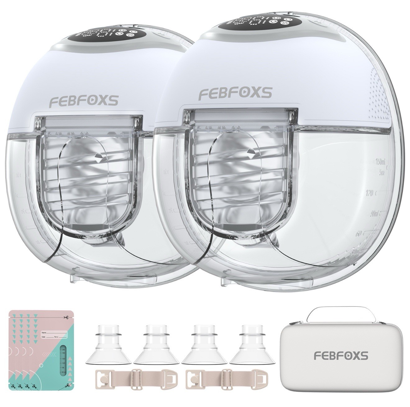 FEBFOXS 2-in-1 Hands-Free Breast Pump for Comfortable Double Electric Pumping-image