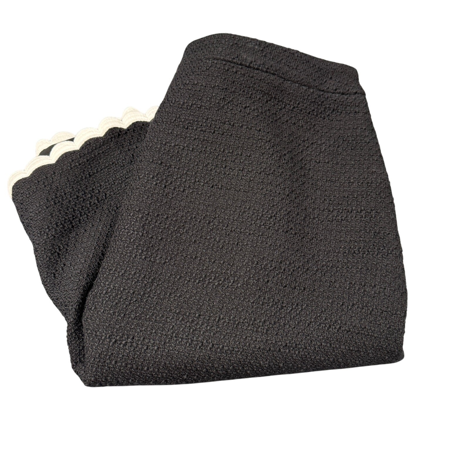 Talbots Skirt Womens 10 Black Tweed White Scallop Hem Side Zip Cotton Classic