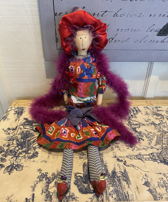 Vtg 2001 CARMEN MANAGO Mavis Doll Red Hat Lady 24'' Shelf Sitter Boa Signed Rare