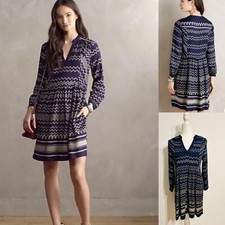 Holding Horses Anthropologie Navy Chevron Farica Tunic Dress Wm Sm Pockets