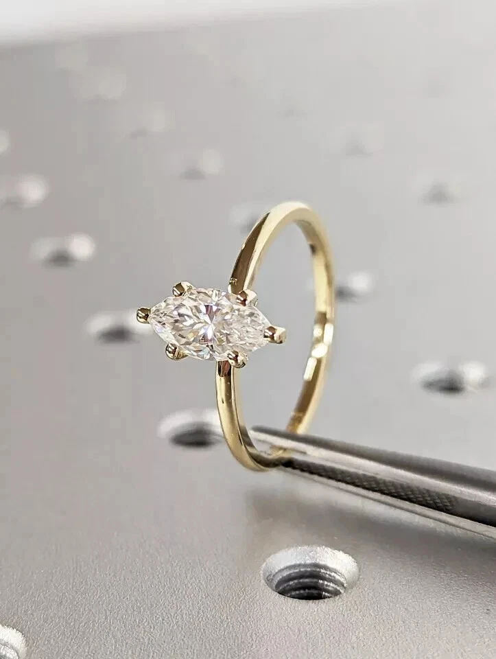 6 Prong 2Ct Marquise Moissanite 14K Yellow Gold Filled Solitaire Engagement Ring - Image 4 of 4