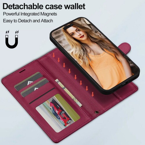 For iPhone 16 15 14 13 12 11 XS 7 8 Wallet Case 2-in-1 Detachable MagSafe Cover - Picture 78 of 85
