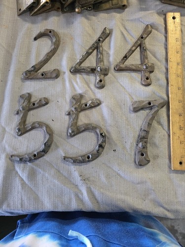 (6)Metal House Numbers Street Address LARGE Silver Cast Iron 5 in