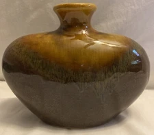 Vase Pottery Dark Brown Drip Glazed with Gray and Light Brown 7-1/2" by 6 1/4"