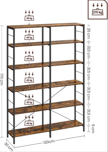 Large Industrial Bookcase Display Storage Shelving Unit Metal Slim Rustic Style - Picture 2 of 5