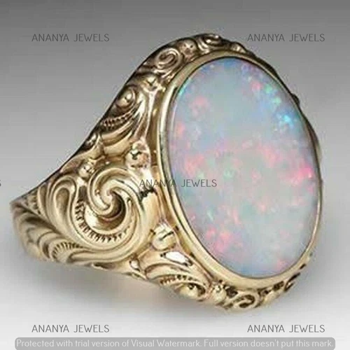 3 CT Oval Cut Lab-Created Fire Opal Vintage Wedding Ring 14K Yellow Gold Plated