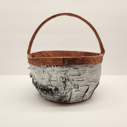 Natural Birch Bark Basket with Handle Handmade Rustic Natural Folk Art - Picture 2 of 9