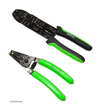 2-PC WIRE STRIPPER & CRIMPER SET – green handles – automotive repair hand tools