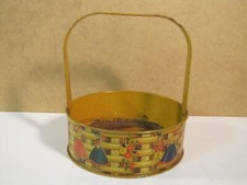 Vintage Toy Long Handled Tin Flower Basket Litho Graphics Couple Parasol Top Hat