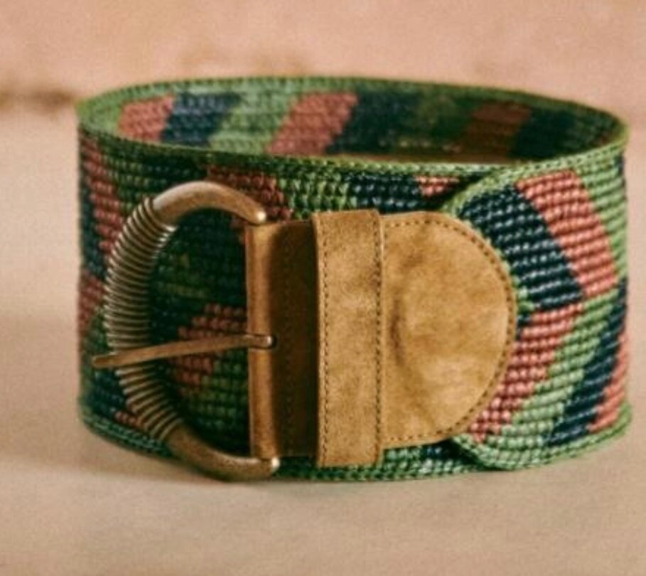 Sezane Carlie Belt leather/raffia colour Khaki Size 80cm RRP  display picture 1
