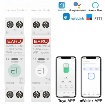 WiFi Smart Circuit Breaker 1P+N 63A Time Relay Switch Protector Remote Control