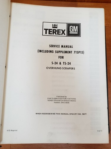 Terex GM S-24 TS-24 Overhung Scrapers Service Manual In Binder OEM - Picture 6 of 8