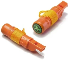 Survival 5 in 1 Multifunctional Whistle & Compass, Orange (4 pack)