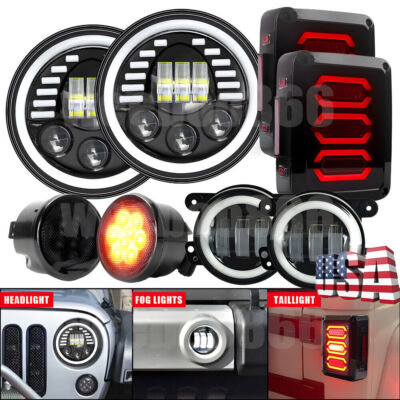 For Jeep Wrangler JK 07-18 7'' Round Led Headlight Taillight Fog Lamp Turn Signal
